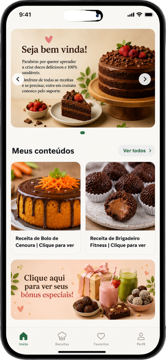 Mockup do aplicativo Meus Doces Saudáveis em um celular